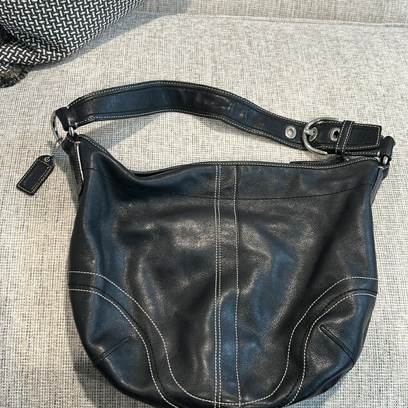 Coach Black leather hobo shoulder bag with white stitching - Picture 2 of 7